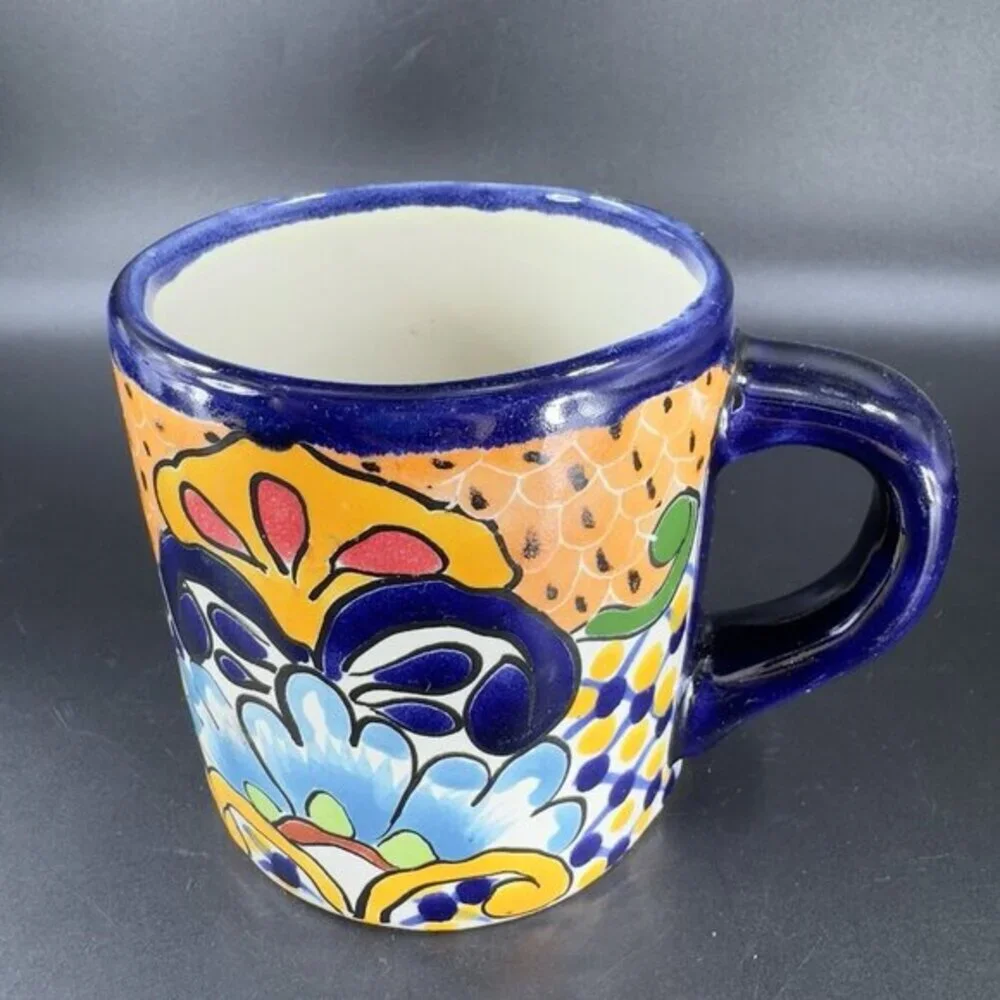 Mexican Pottery Talavera‎ Hand Painted Coffee Mug Cup Folk Art Mug Hand Made VTG